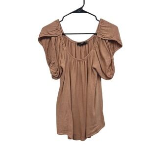Linen Blend‎ Puff Sleeve Flowy Peasant Top S Terracotta Boho Cottagecore